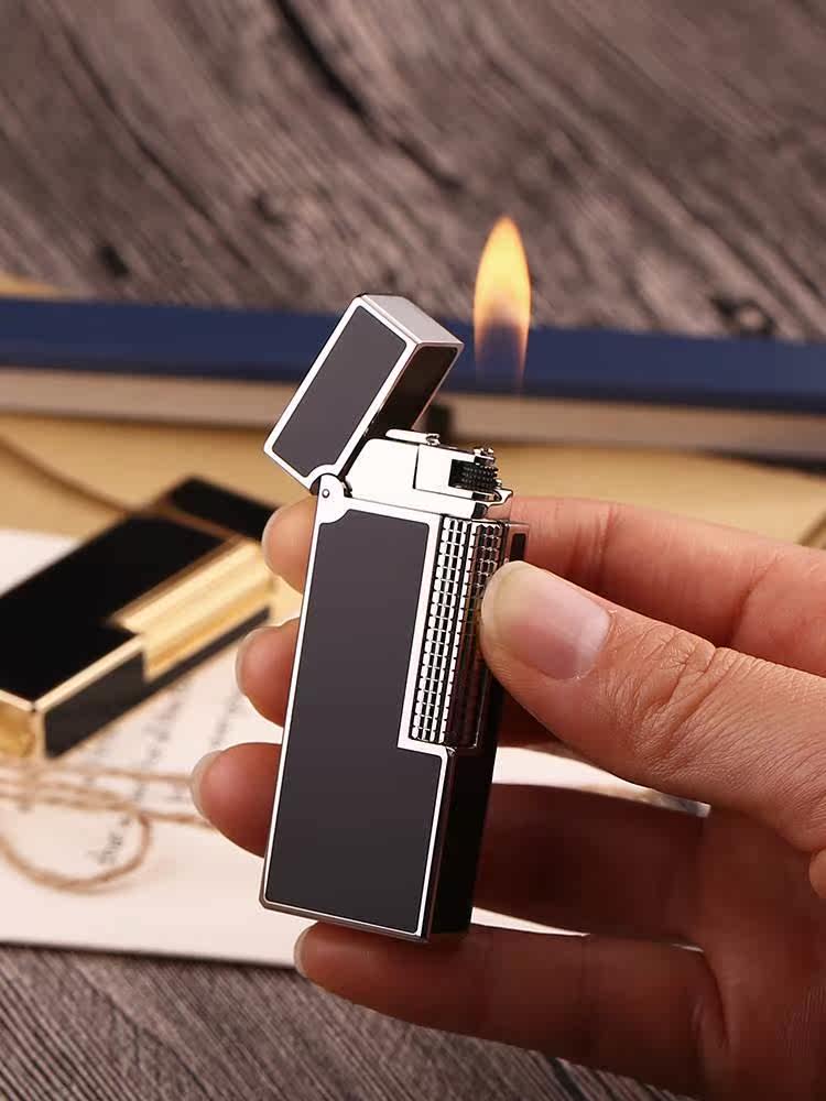 l窄款纯铜充气火机侧高档绅士纤巧钢轮打机滑砂轮气体火刻字m