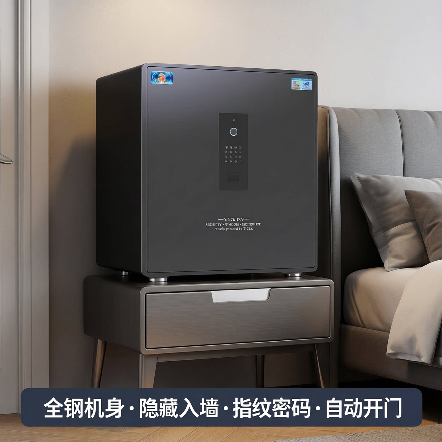 虎牌保险柜家用小型35/45/55cm保险箱高指纹密码防盗可隐藏入墙办公床头柜迷你全钢保管箱2026新款自动开门