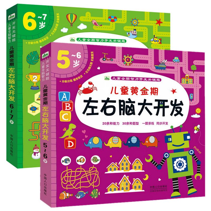 儿童黄金期左右脑大开发5~6岁/6-7岁大班学前班宝宝智力开发早教图书亲子互动游戏读物 五岁六岁七岁幼儿数学语言能力培养训练书籍