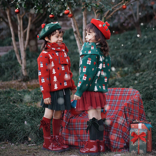 【送围巾】男女童红绿圣诞毛衣