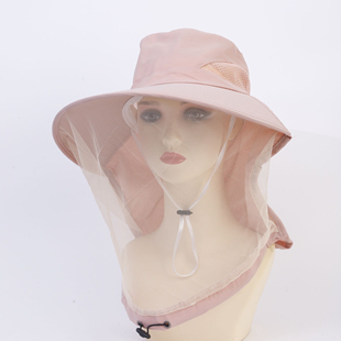 钓鱼防晒帽子夏男女防紫外线遮阳渔夫帽防蚊虫网纱面罩登山太阳帽