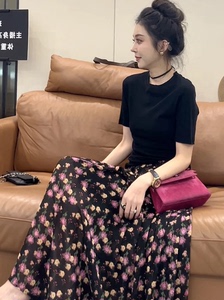 2024夏季新款韩版花卉碎花时尚气质洋气高腰显瘦长款松紧腰半身裙