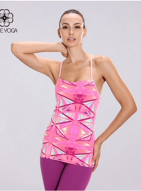 特卖一梵瑜伽服夏季薄款吊带不规则条纹印花彩色健身服上衣 Y337