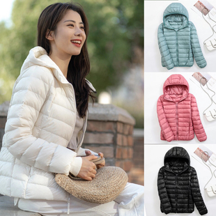 优款女装轻薄羽绒服女连帽冬2026新款休闲短款可收纳保暖白色外套