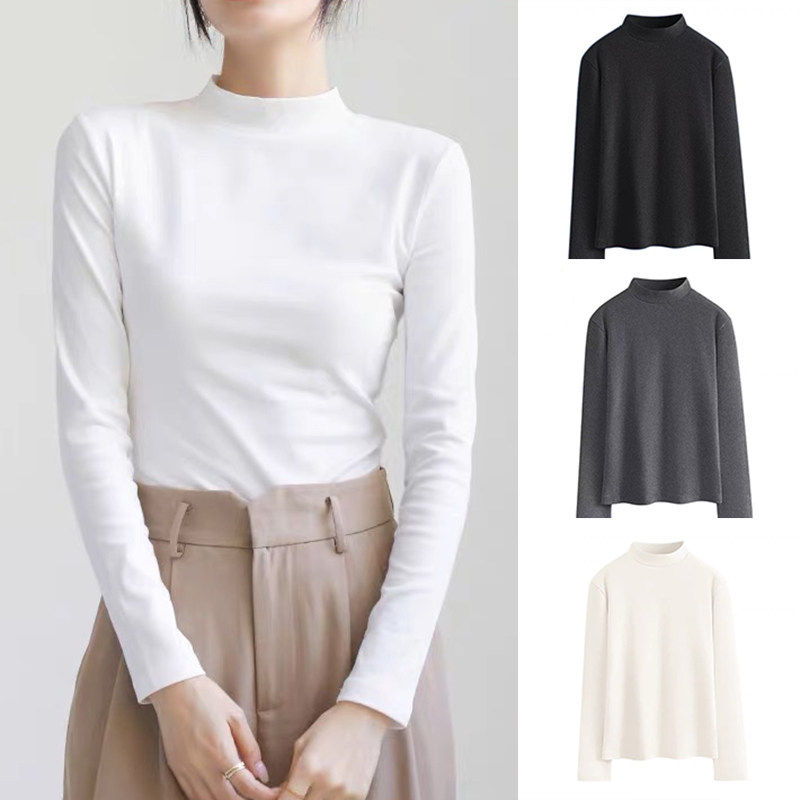 优质小立领打底衫女纯棉内搭秋冬款白色中领长袖T恤女修身上衣服,女装/女士精品,T恤,淘宝优惠券,粉丝福利购,淘宝优惠卷