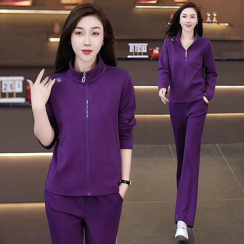 色修身翻领休闲运服套拼装女96578842春年新款开衫卫秋衣减龄两动