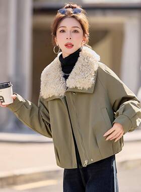 绒加厚外套女20W5908-112冬新款气减龄百搭仿羊羔毛翻领派克服5W5