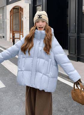 黄色短款连帽泡芙感个羽绒服女冬季小减保暖D122-276白鸭绒子龄外