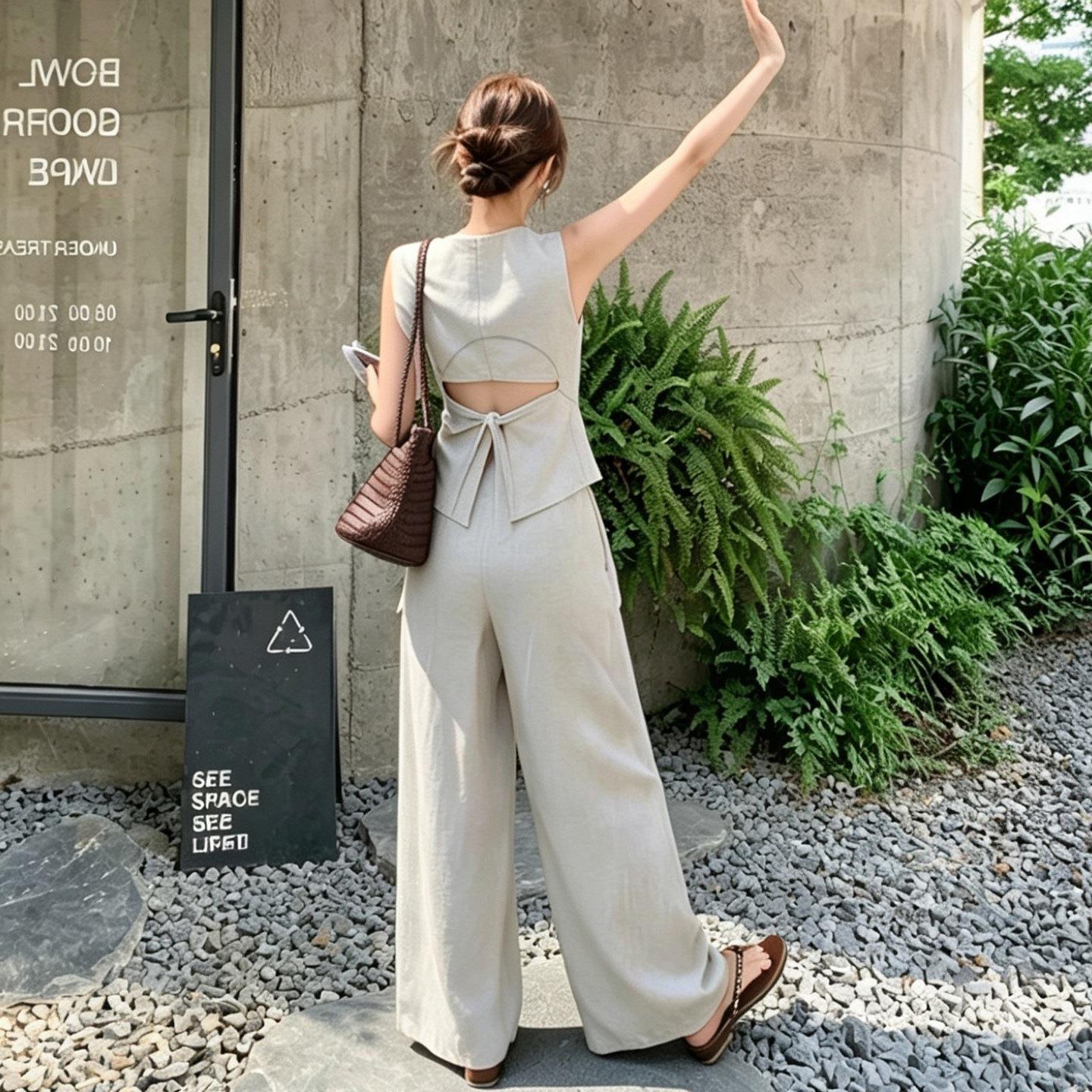白色式气老钱风高质2B220-88级感套装女季新款背心阔腿夏裤两件法