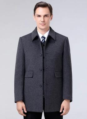 大衣男士年冬季男羊OJI款商务休闲羽绒内胆羊毛呢绒子夹中克外套
