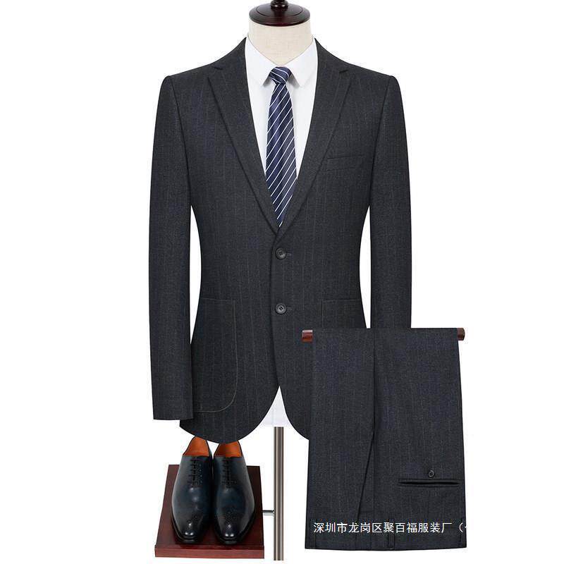 2661-L秋高档婚礼西服套爸装纹俩春扣条修身正装男士中年爸喜宴礼