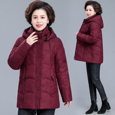 妈上冬装外套洋妈气短款羽绒时尚中老年女款连帽服刺绣加厚衣8427