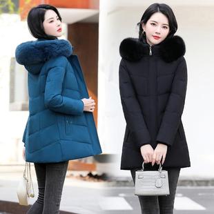 华情正品白QY8807长鸭时绒羽绒女士中款冬服季新款尚大毛领外套