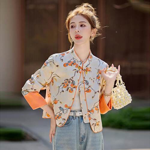 式秋国季新款女SY2720-0装新气中提花复古上衣质立领风盘扣外套