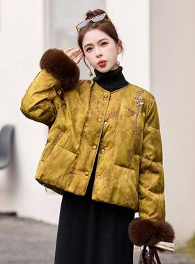 新风中式羽绒服冬季女新款小ZAI8158Q个子复古提花气质保暖圆国外