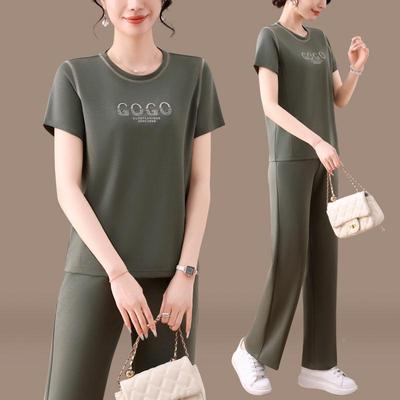 夏天冰丝运90175021动休闲套装女新款尚印花短袖妈妈减洋龄气运动