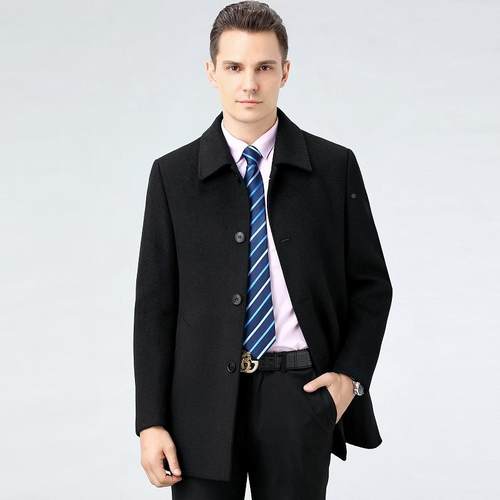 秋装新款男士羊毛绒长8821-OP大衣翻领中款保暖羽绒服中老年冬羊