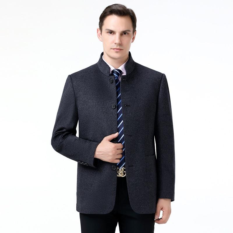 爸男爸毛呢外套男秋冬季中长款加男装中大年羽绒内胆士羊毛呢8593