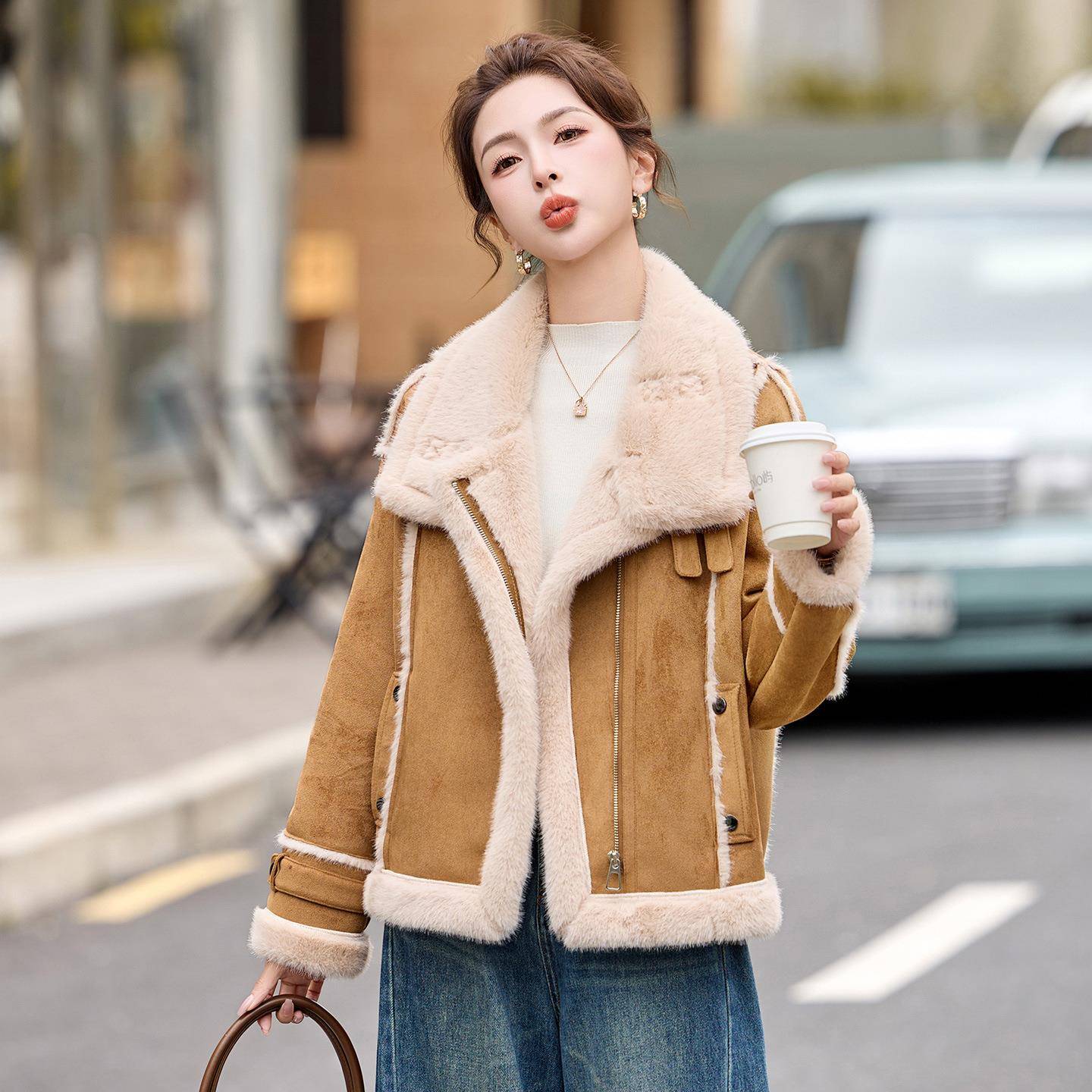 202羊5冬季新D款复古慵懒设计感皮毛一体羔毛加加绒厚外DL2660-1