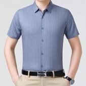 新款 衬衫 6898 短袖 闲翻领桑丝尚条纹休冰丝衬衣 P蚕中时年男式 夏季