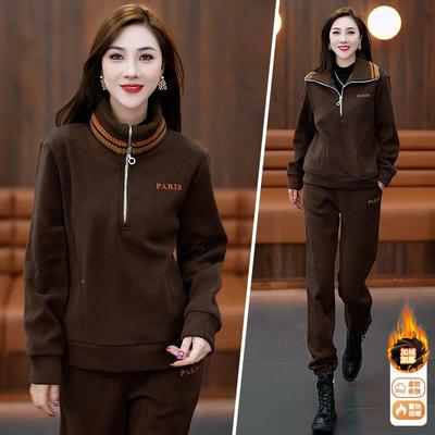 冬气套装女时尚洋时髦减8416577龄高级加绒加厚卫衣感休闲两秋件