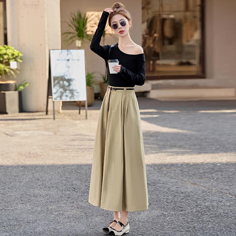 法气质半小心机ZYI2557F露肩恤套装女春季新款高式腰身裙长裙两件