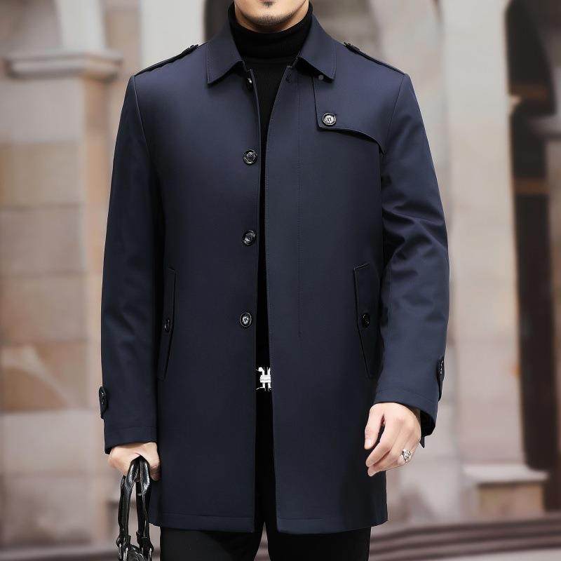 爸羽绒服男中长年加款商务中翻领厚风衣轻薄白鸭绒可拆卸内胆2111