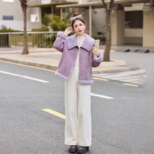 冬Z567-11季新款韩版宽松翻领羊羔毛毛一体尚时百皮外搭套女
