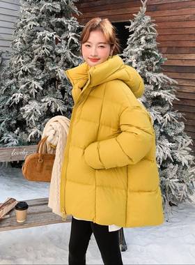 黄色羽绒服女新冬季款韩宽松闲减龄白鸭绒连帽版B26-S20加休厚外
