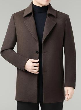 休爸爸装双面羊毛6816大衣男冬季闲拆卸绒内胆中呢年西装领呢羽子