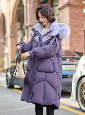 真狐狸毛大毛领白绒羽ZYA6868J绒服冬中新款长鸭款高季级感加厚外