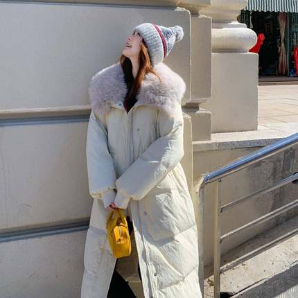 大鸭毛领长款外羽款绒服女冬季新今年流行爆款收腰B189-881加厚白