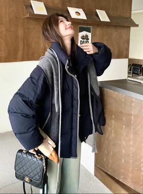 藏蓝厚披肩松弛感C221-F11休闲绒服女冬羽季新款白色鸭绒加保暖外