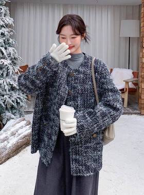 灰色高感小香风套女冬D014-100新外款法式百搭气质白级鸭绒上内胆