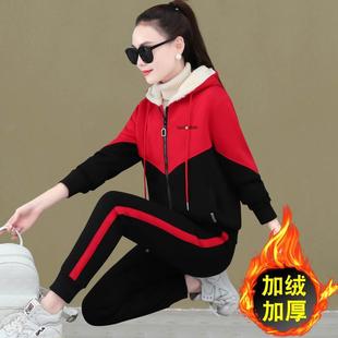 女冬新宽松显动瘦羊绒卫衣棉服羔两 绒休闲运套装 加款 74466428加厚