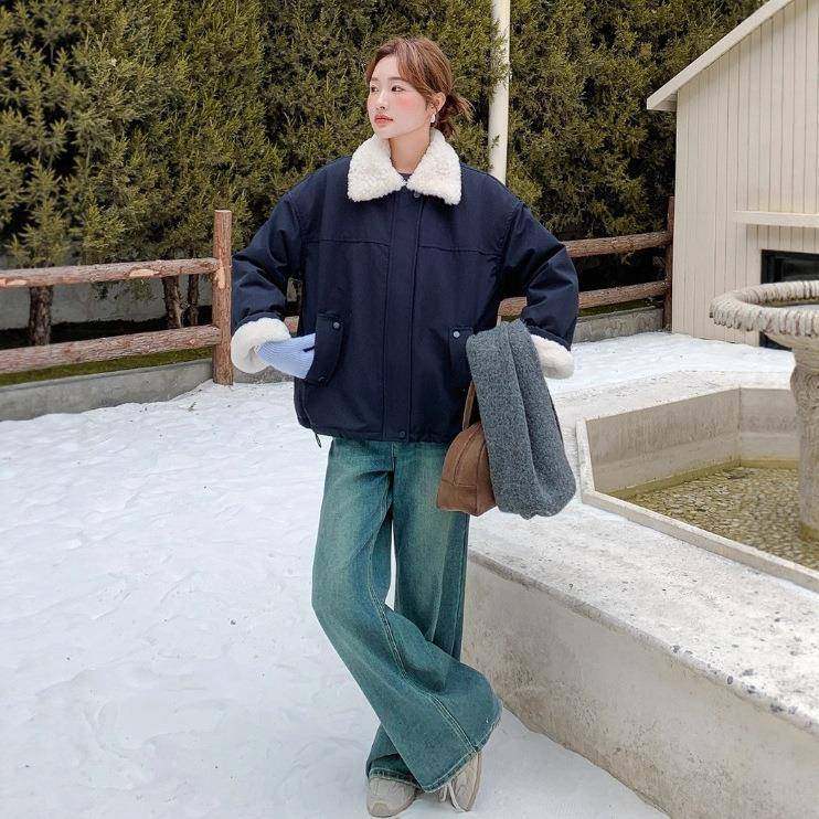 藏青工装派克服女小羊个子冬新色款版加韩厚保暖D09-L67羔毛内胆