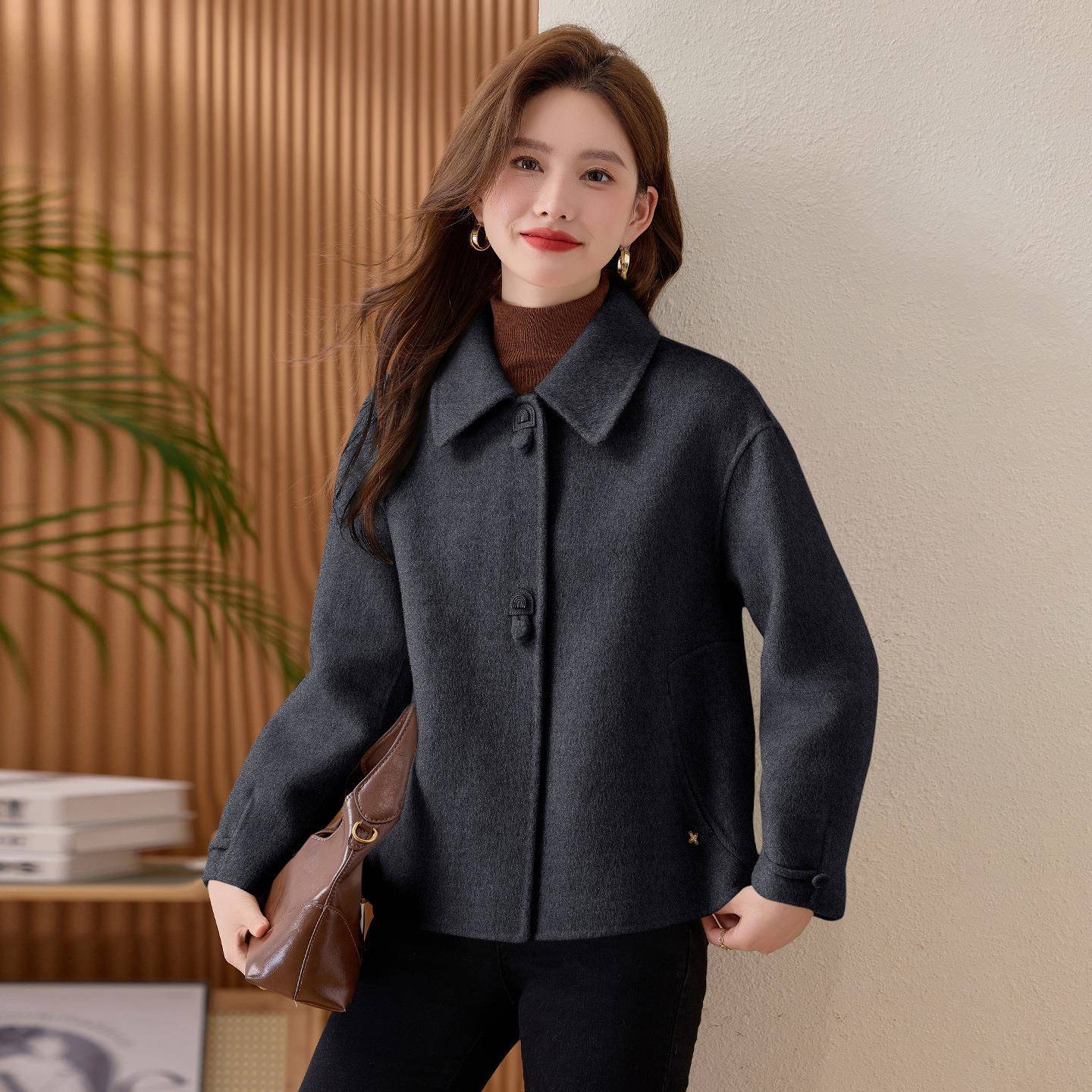 双面羊毛大衣202质5冬女新款气翻领时尚小个子毛呢外套ZQ季2ZQ252