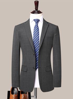 新款英伦风装格子套西装外套两男士礼服商务休闲职业结婚QHS西装