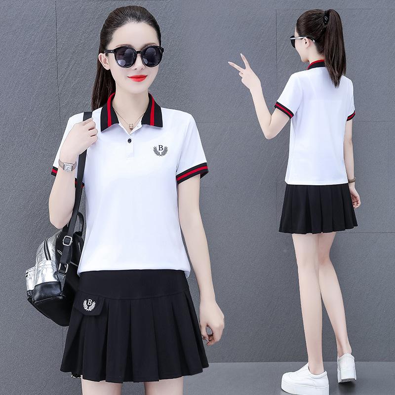 运子动套装女裙夏71086季新款短袖领刺高级百绣搭薄款网球服两件