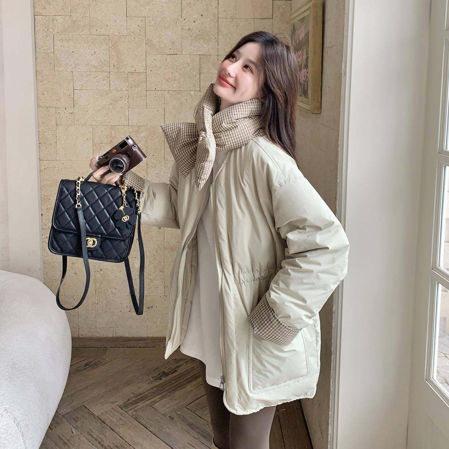 B169A-85色新款款格子撞羽绒巾围服