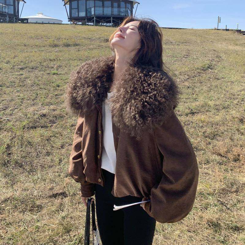 季棕色羽绒冬服女新款C161-895韩领版宽松休闲白鸭绒保暖毛派克服