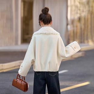 双面羊大毛衣女短款新款宽仿羊驼绒个ZYI519J毛领高端小子毛呢外