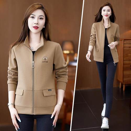 品牌外套女休秋春妈妈立领开减衫卫衣龄显瘦闲运动夹克上衣大ZKU