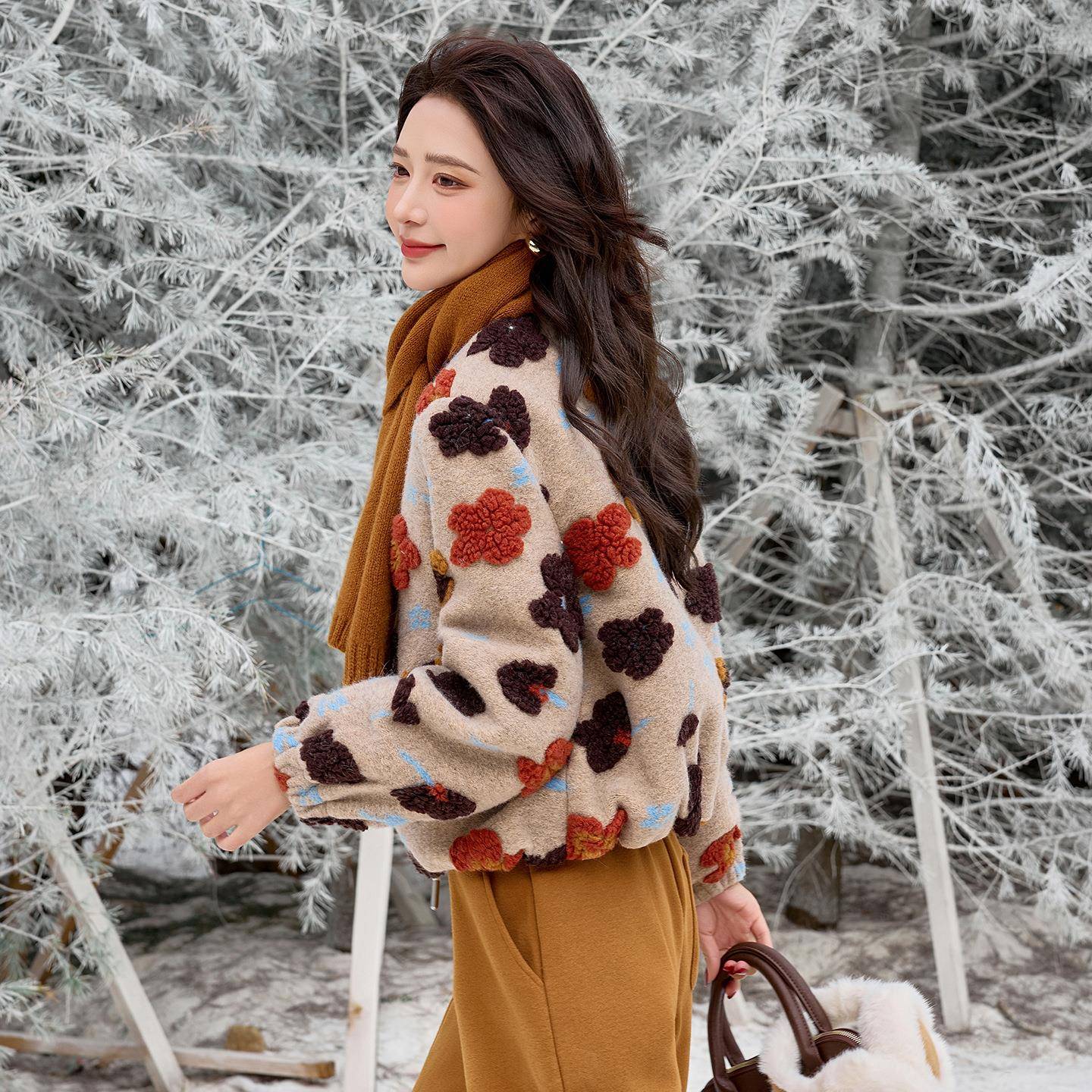 立体ZYA86861花朵小风香羽绒服年冬新款气质女减龄小个季子白鸭绒