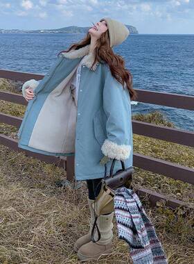 羊厚羔气毛装派克棉服女冬季新款巨好看中长D075-651款蓝色洋工加