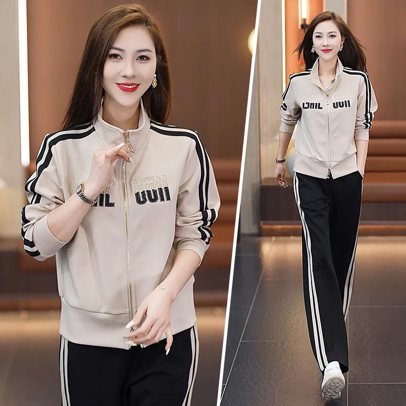 套装HP-5808#女秋新款时春尚龄妈直筒裤休妈闲卫衣大码两减件套