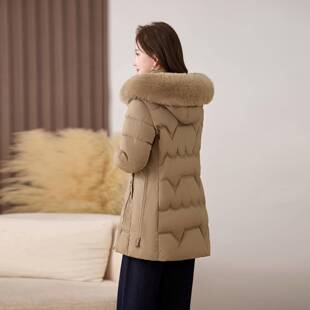 妈妈冬外装ZGUO7818套加厚绒棉服中老年棉衣中连长羽款帽收腰显瘦