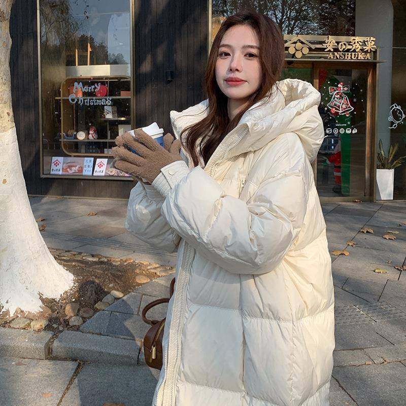 米白新韩系宽大被子白鹅绒b207-988羽绒服外套女款长款松过膝冬加