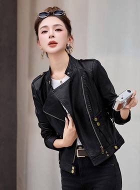 皮外秋季新款小个子衣短款立套领女复KBU古机车夹克上衣