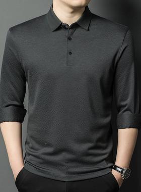 24065-KK秋季款新中年男士羊绒翻领爸爸装时尚休恤闲衫宽松体恤上